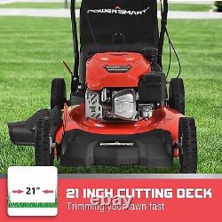 144CC Gas Powered Push Lawn Mower 21 Inch 5 Heights Adjustable 3-in-1