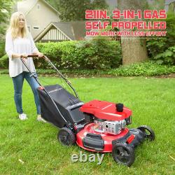 21-Inch 3-In-1 Gas Powered Self Propelled Lawn Mower, Gas Lawn Mower with Bag, 5