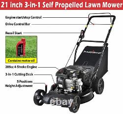 21 Inch Self Propelled Lawn Mower Gas Powered 209CC 4-Stroke Adjustable Heights