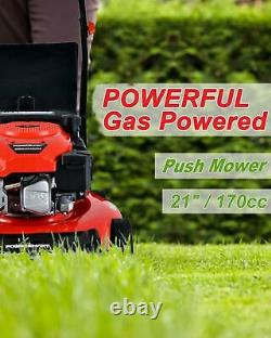 21 inch 3-in-1 Gas Push Lawn Mower 170cc with Steel Deck Adjustable Height