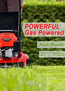 3in1 Grass Lawn Mower 170cc Push Gas-Powered Engine with 21in Steel Mowing Deck