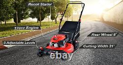 3in1 Grass Lawn Mower 170cc Push Gas-Powered Engine with 21in Steel Mowing Deck