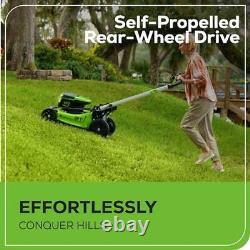 60V 21 In Cordless Self-Propelled Lawn Mower LED Lights 2 Batteries Charger New