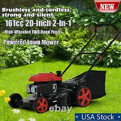 Gas Powered Lawn Mower 2-in-1 High-Wheeled FWD Self-Propelled T161cc 20-Inch