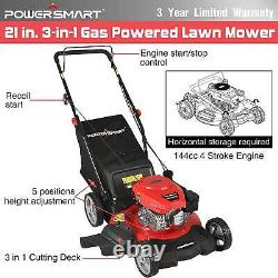Gas Powered Lawn Mower Powersmart 144CC OHV Engine 21 3-In-1 Gas Lawn Mower