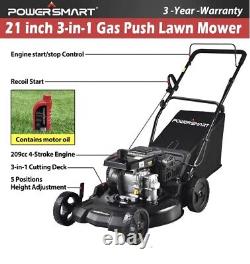 Gas-Powered Push Lawn Mower 21 3-in-1 209cc Engine by Power Smart Black/Red
