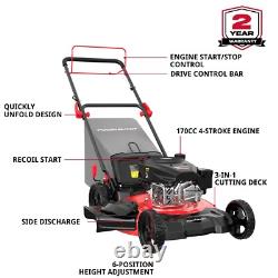 PowerSmart Gas Self-Propelled Lawn Mower, 21 Steel Deck, 170cc, 3-IN-1 Mowing