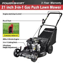 PowerSmart Push Lawn Mower Gas Powered 21 Inch 209CC 5 Adjustable(1.18-3) High