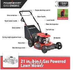 Power Smart 21-inch 3-in-1 Gas Powered Self-Propelled Lawn Mower with 209cc Engi