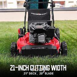 Self Propelled Gas Lawn Mower with 170cc Engine, 21-Inch One-Piece Steel Deck, Red