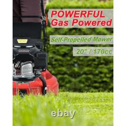 Self Propelled Lawn Mower 3-in-1 170 cc Gas Walk Behind Pull Cord Start 20 in