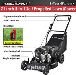Self Propelled Lawn Mower Gas Powered 21 Inch, 209CC 4-Stroke Engine, 3-In-1 G