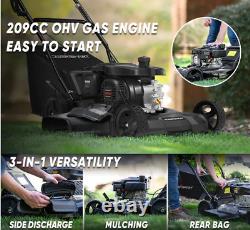 Self-Propelled Lawn Mower Gas Powered, Cordless Walk-Behind Mower with 209CC 4-S
