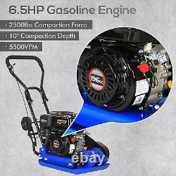 Plaque vibrante compacteuse, moteur à essence de 6,5HP 196cc, 5500 VPM, force de compactage de 2500 lbs.