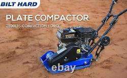 Plaque vibrante compacteuse, moteur à essence de 6,5HP 196cc, 5500 VPM, force de compactage de 2500 lbs.
