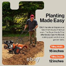 Superhandy Motobineuse à dents arrière 7HP, Largeur de 16 pouces et Profondeur de 12 pouces, Cultivateur de jardin