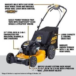 Tondeuse à gazon autotractée à essence Dewalt 163cc Brigg+Stratton à propulsion arrière 3-en-1
